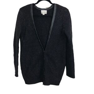 HINGE Womens Black Bronze Flecks Wool Alpaca Blend Faux Leather Trim Cardigan